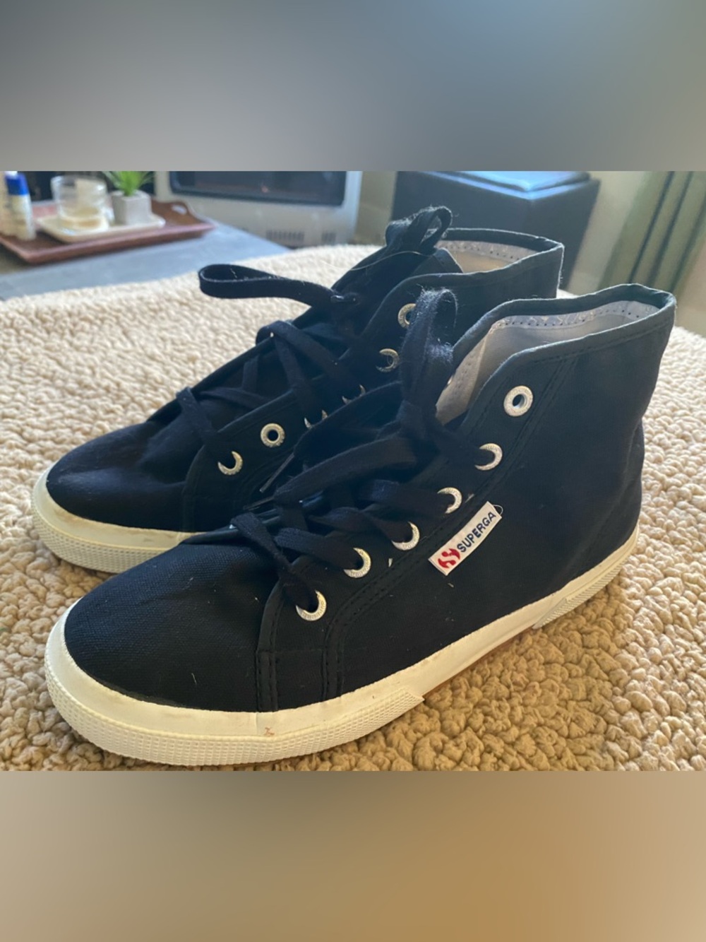 Superga Black Canvas Low-Top Lace Sneakers with White Sole